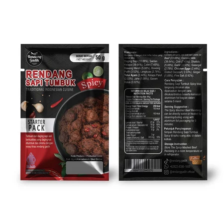TRAVEL PACK 50g - 75g varian Rendang Sapi Tumbuk Spicy 50g